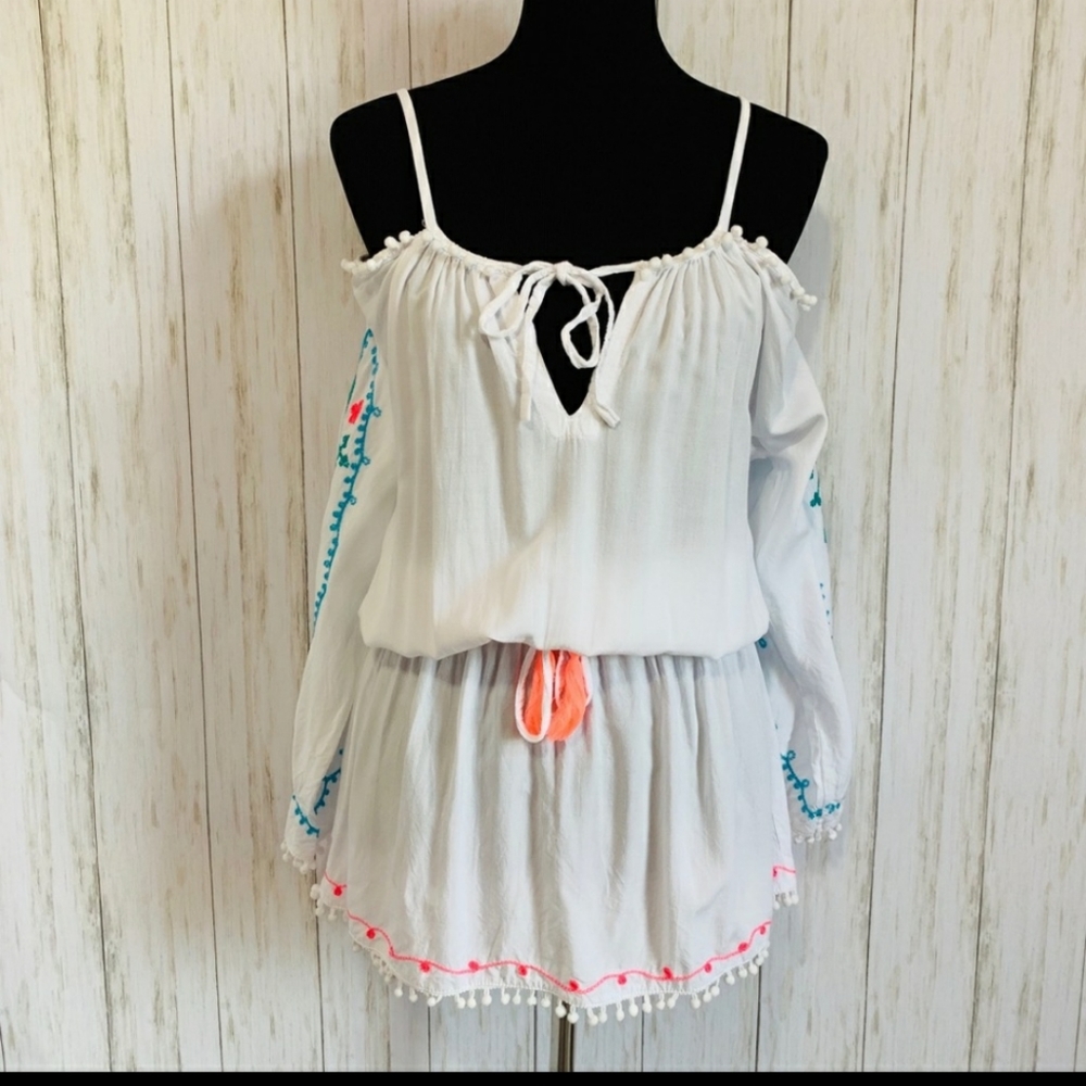 By the Sea white off shoulder embroidered dress OS